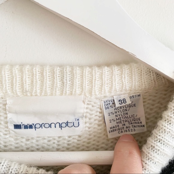 Vintage Graphic Black White Sweater Promptu Beaded M - Picture 12 of 12